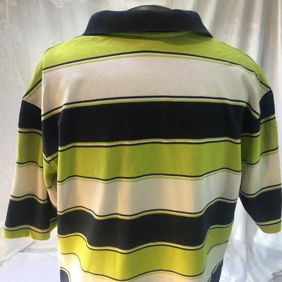 Nike Polo Shirt Men Sz L Short Sleeve Multicolor Striped 100% Cotton Blue Green - Picture 3 of 13